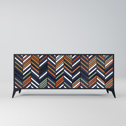 VIBRANT PATCHWORK 3-Door Sideboard in Black Finish