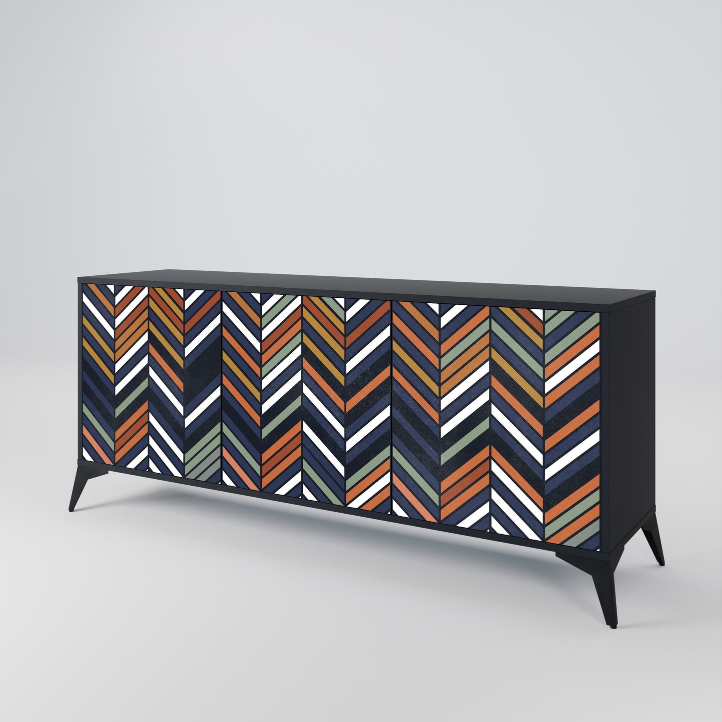 VIBRANT PATCHWORK 3-Door Sideboard in Black Finish