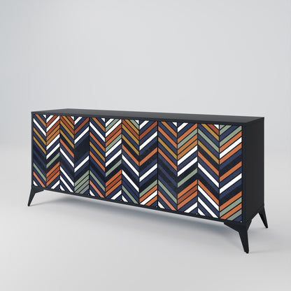 VIBRANT PATCHWORK 3-Door Sideboard in Black Finish