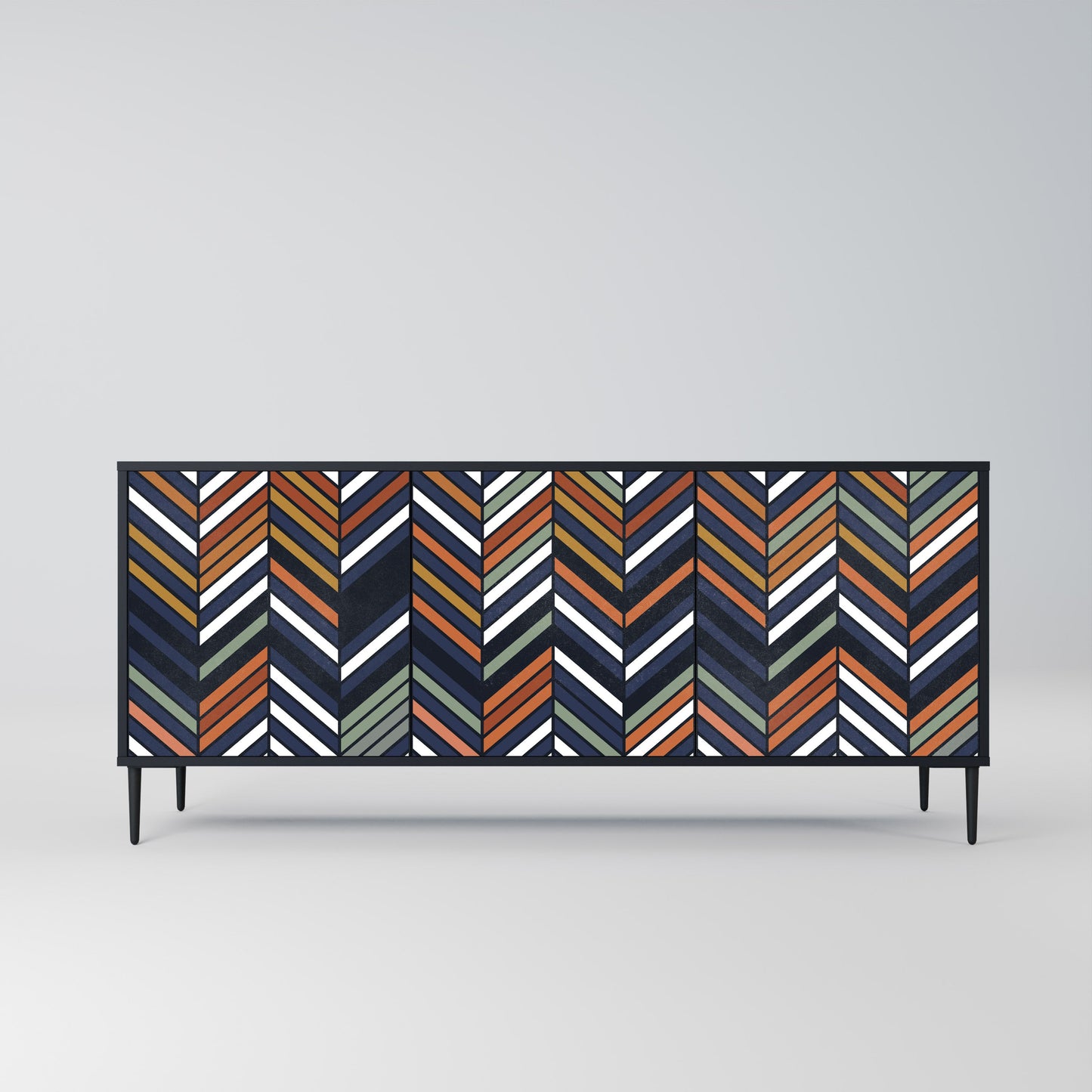 VIBRANT PATCHWORK 3-Door Sideboard in Black Finish