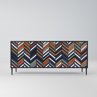 VIBRANT PATCHWORK 3-Door Sideboard in Black Finish