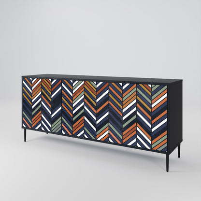 VIBRANT PATCHWORK 3-Door Sideboard in Black Finish