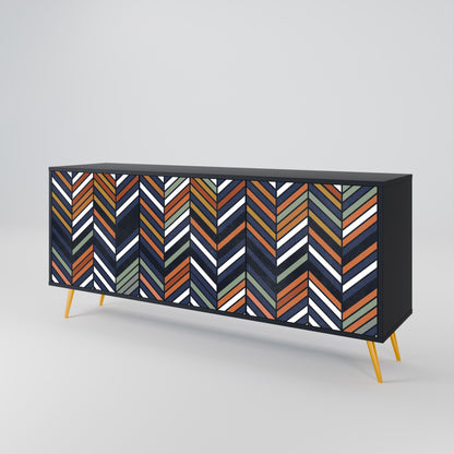VIBRANT PATCHWORK 3-Door Sideboard in Black Finish