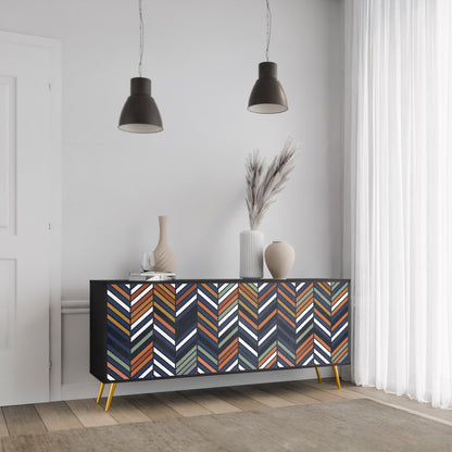 VIBRANT PATCHWORK 3-Door Sideboard in Black Finish