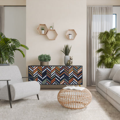 VIBRANT PATCHWORK 3-Door Sideboard in Black Finish