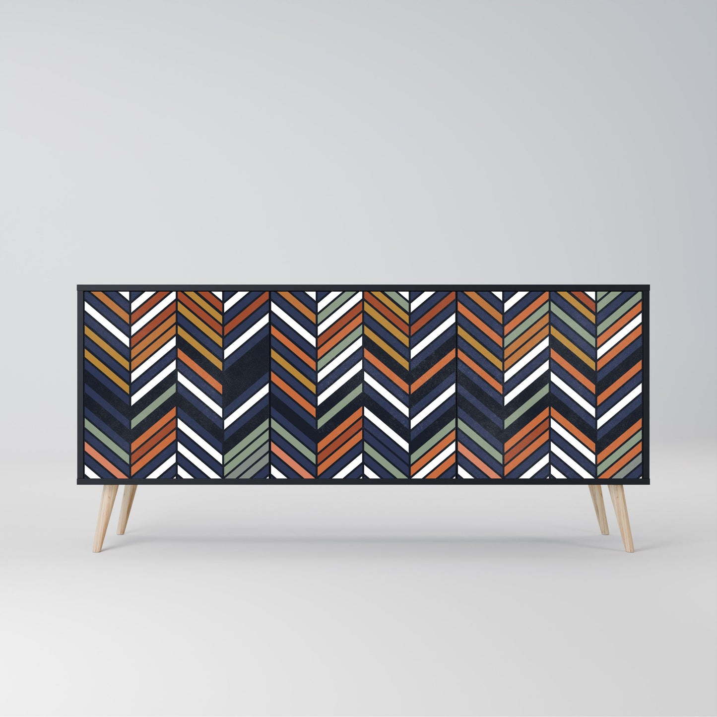 VIBRANT PATCHWORK 3-Door Sideboard in Black Finish