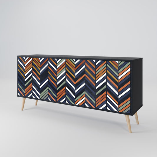 VIBRANT PATCHWORK 3-Door Sideboard in Black Finish