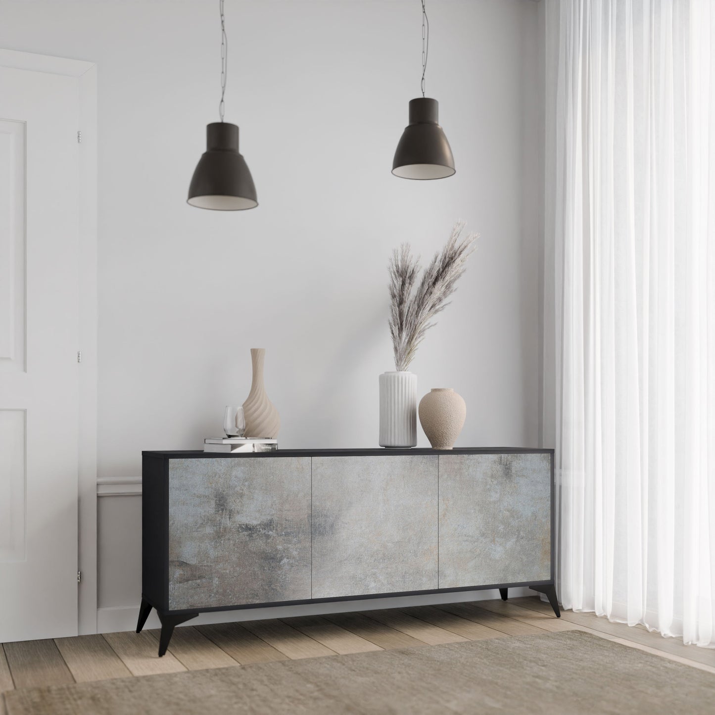 CONCRETE WALL 3-Door Sideboard in Black Finish
