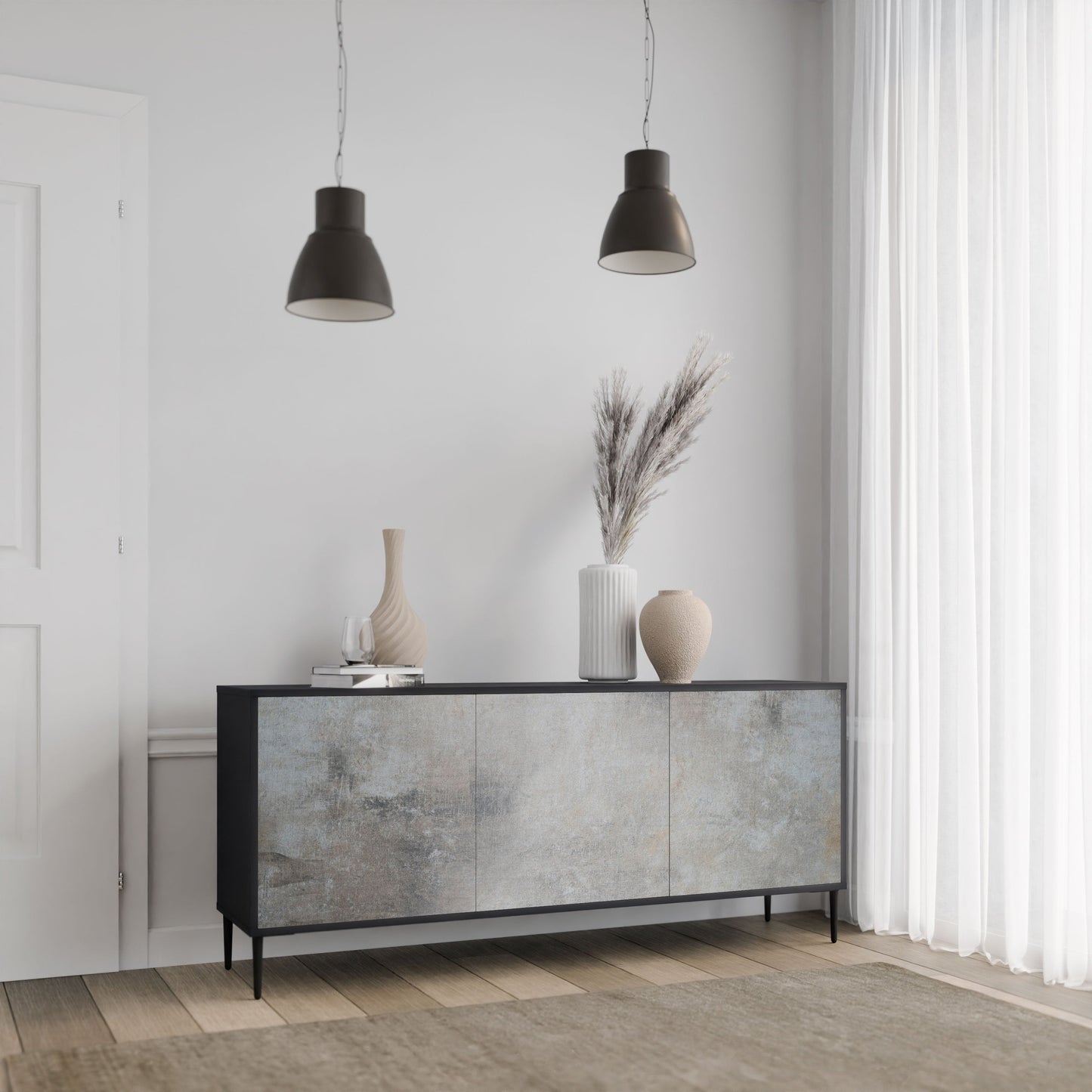 CONCRETE WALL 3-Door Sideboard in Black Finish