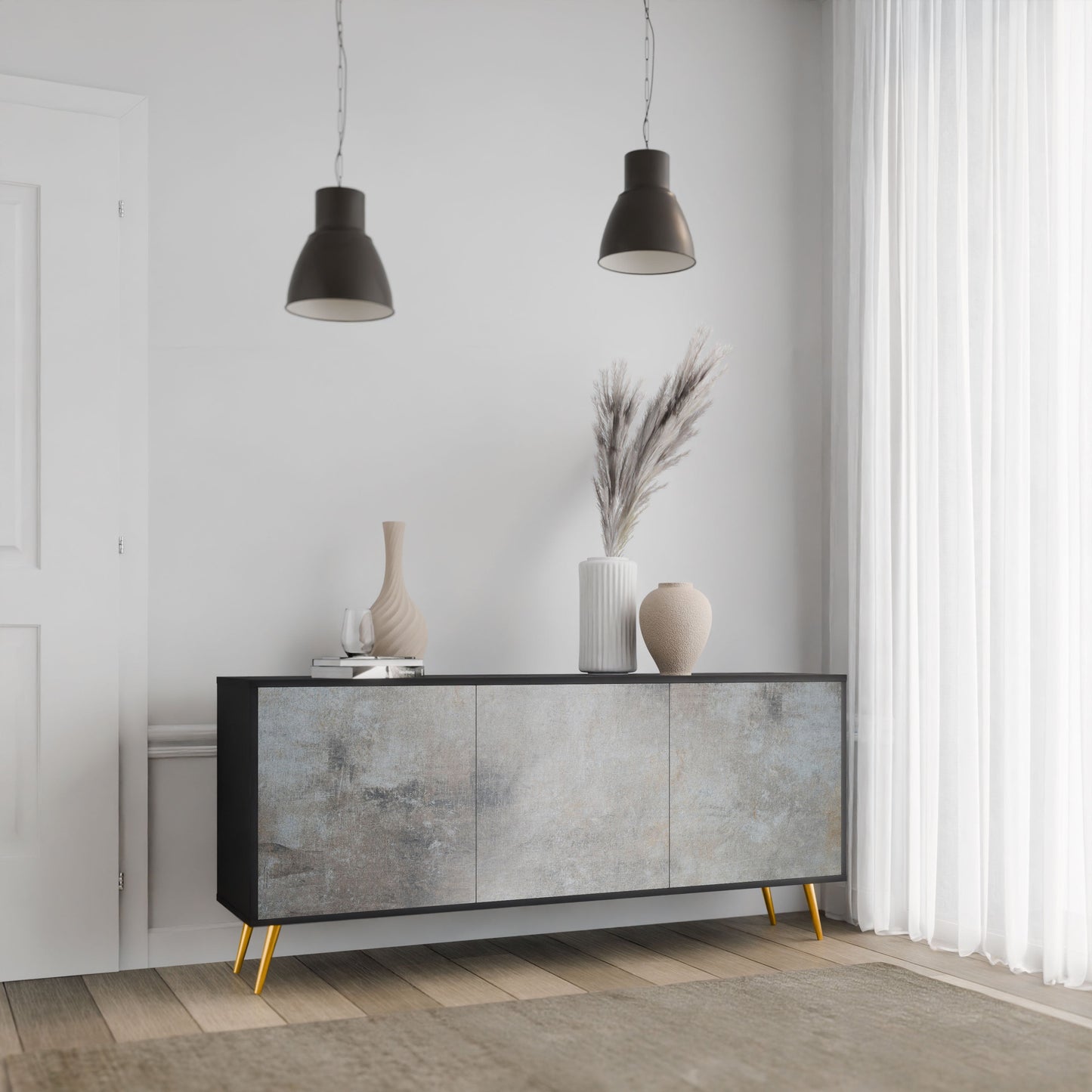 CONCRETE WALL 3-Door Sideboard in Black Finish
