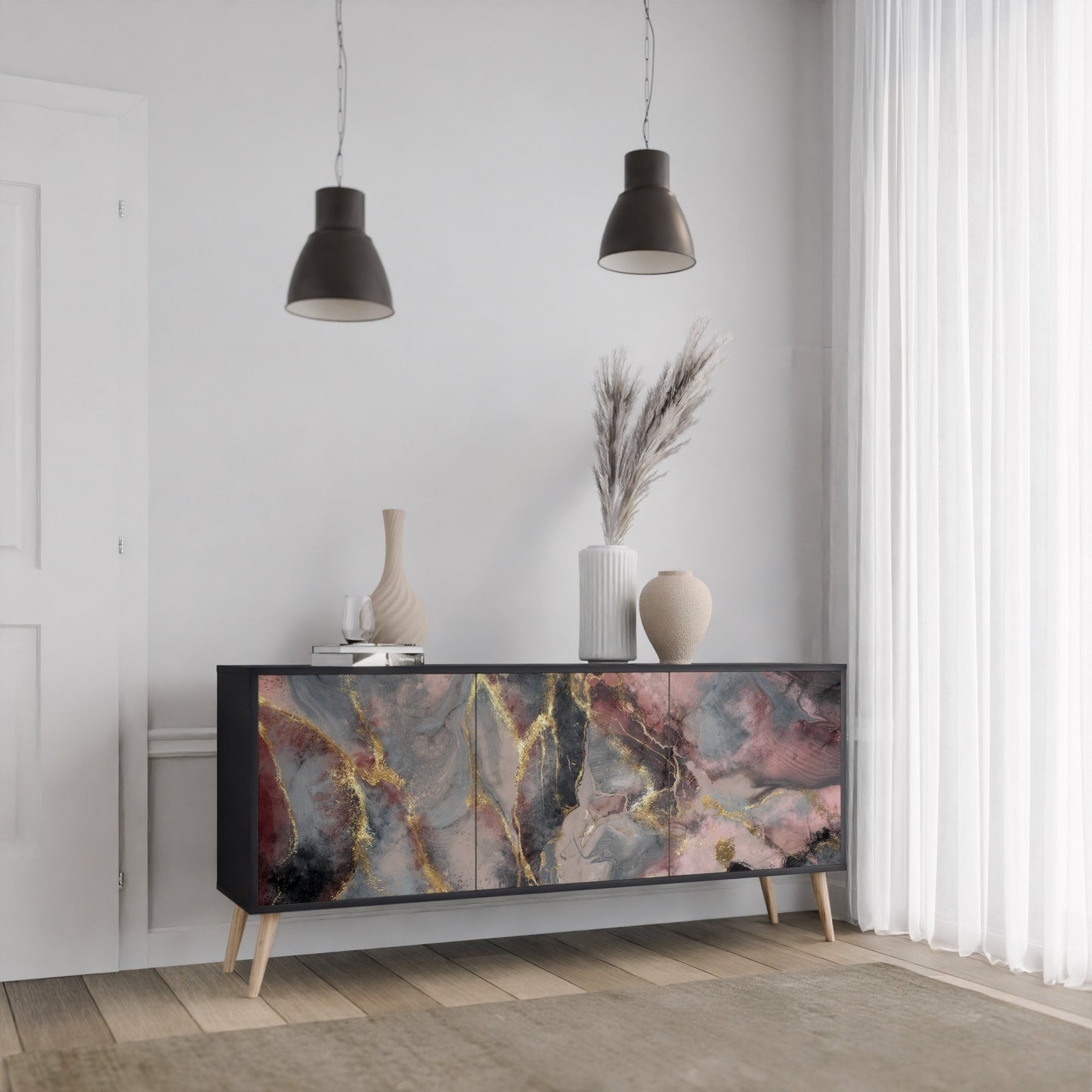 GOLDEN TIDES 3-Door Sideboard in Black Finish