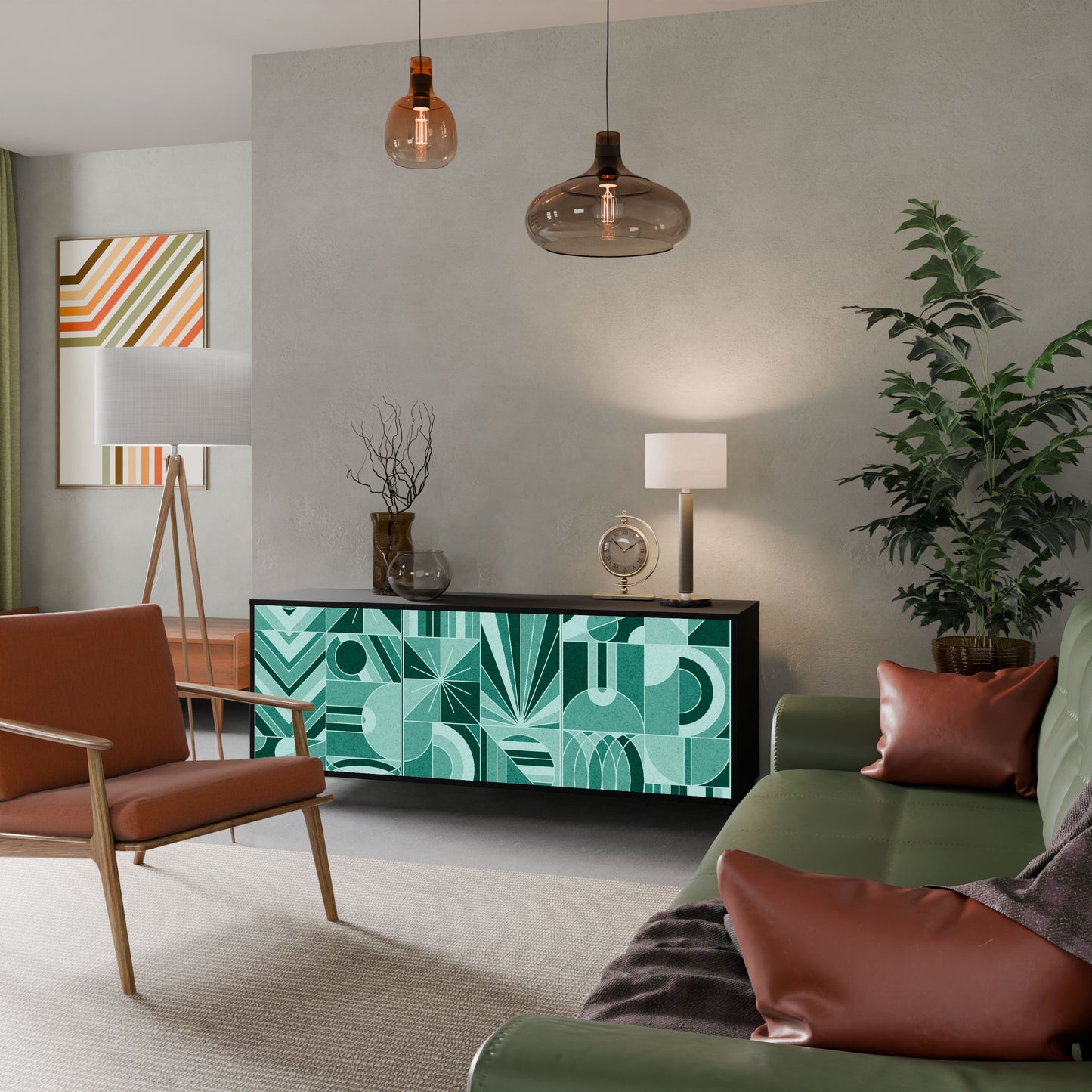 HARMONIC GRID Madia a 3 Ante in Finitura Nera