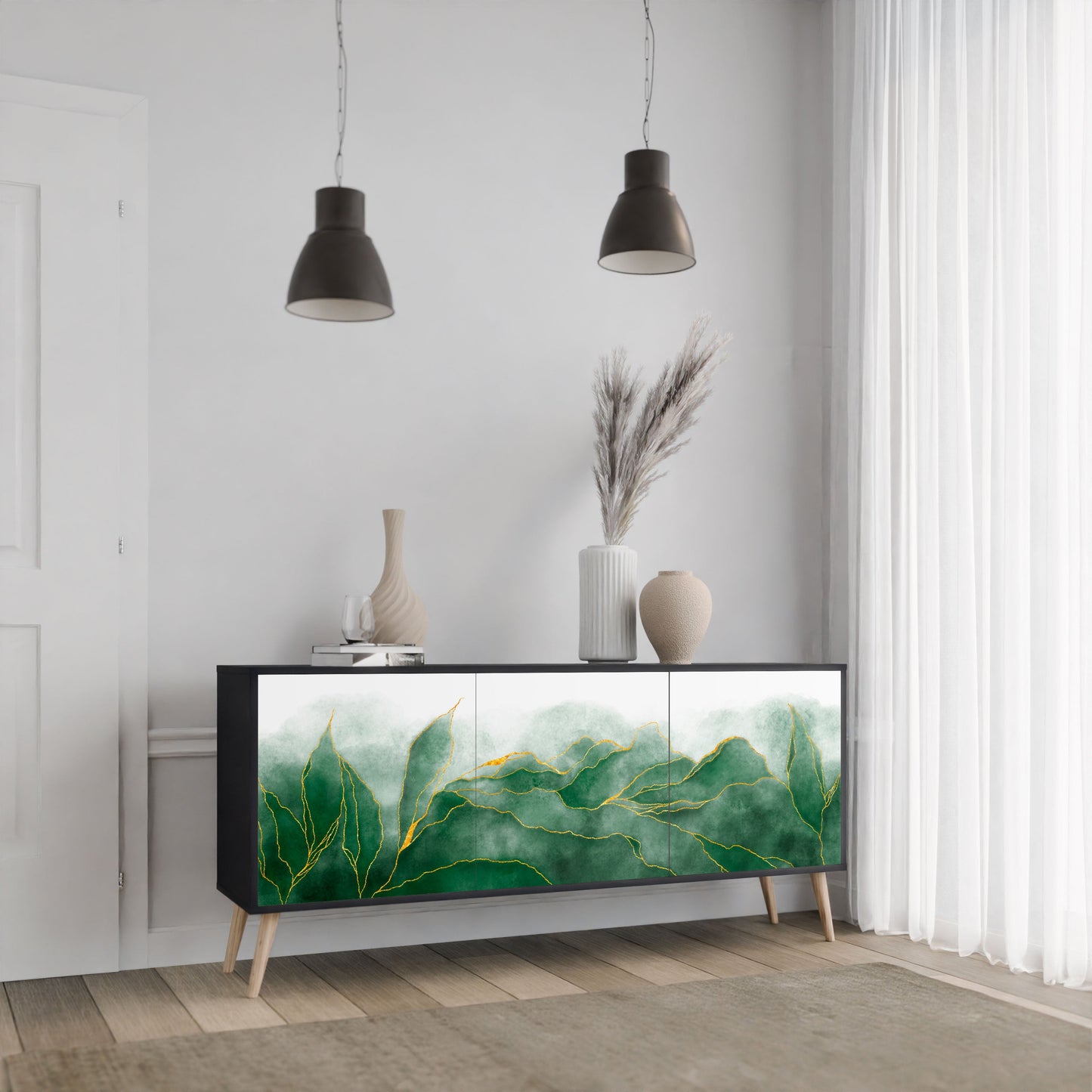 EXPENSIVE NATURE 3-Door Sideboard in Black Finish