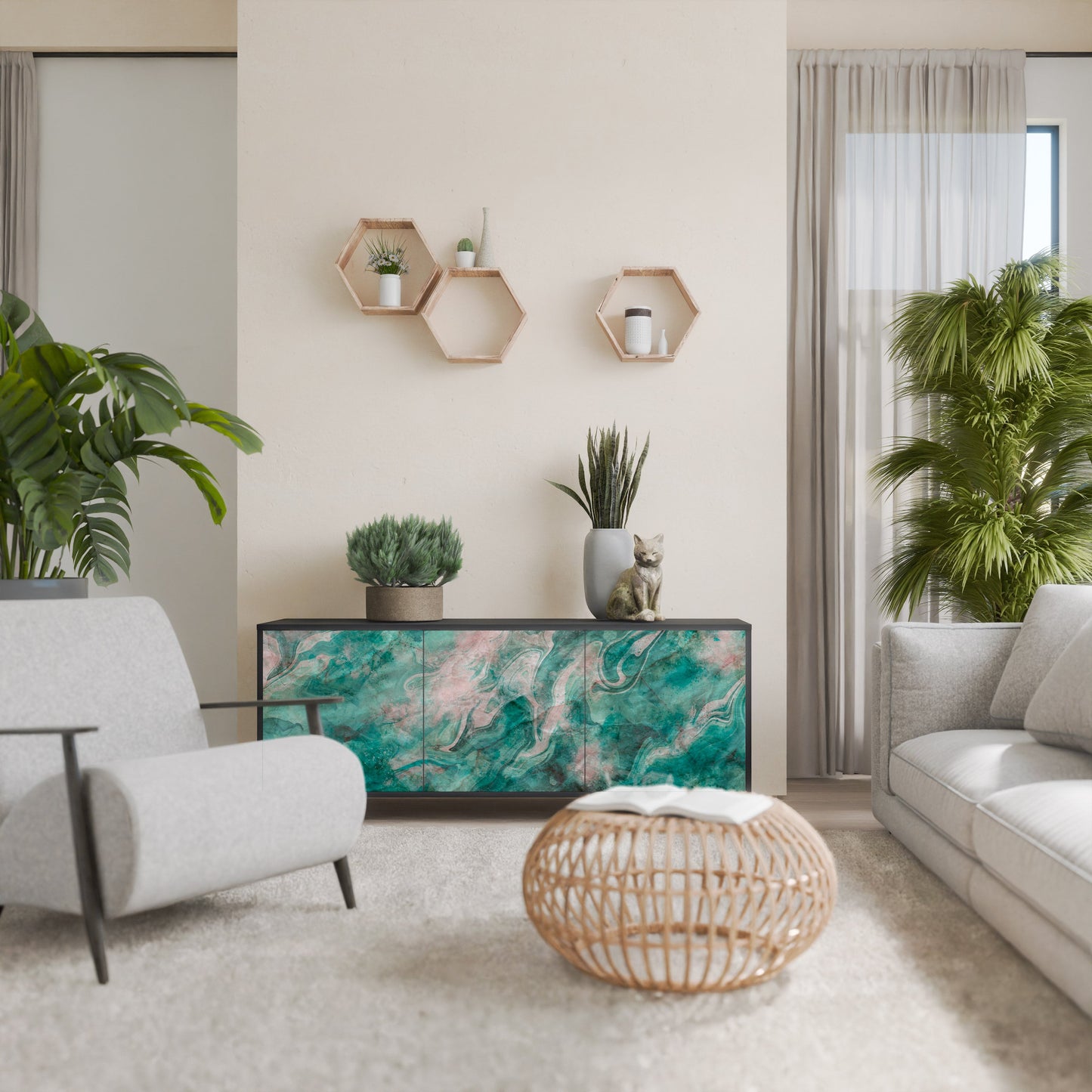 ABSTRACT ALCHEMY Madia a 3 Ante in Finitura Nera