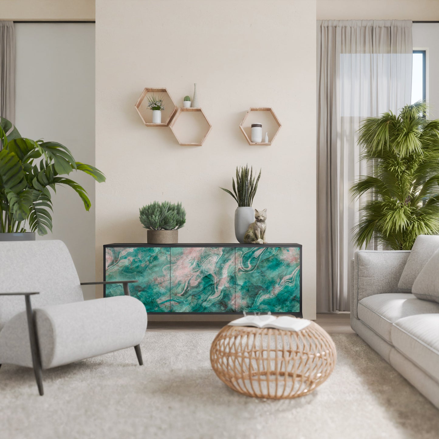 ABSTRACT ALCHEMY Madia a 3 Ante in Finitura Nera