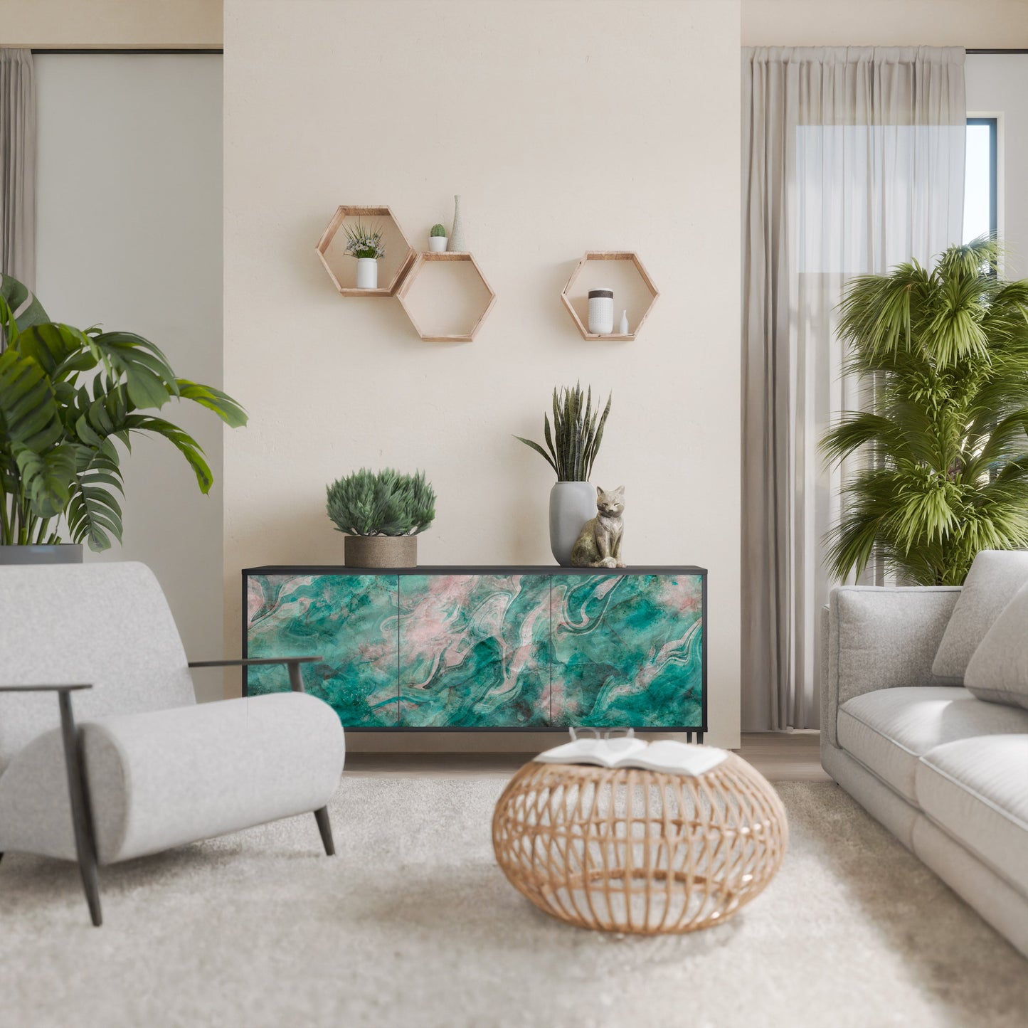 ABSTRACT ALCHEMY Madia a 3 Ante in Finitura Nera