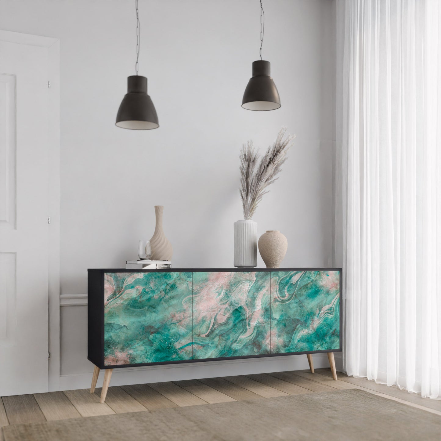 ABSTRACT ALCHEMY Madia a 3 Ante in Finitura Nera