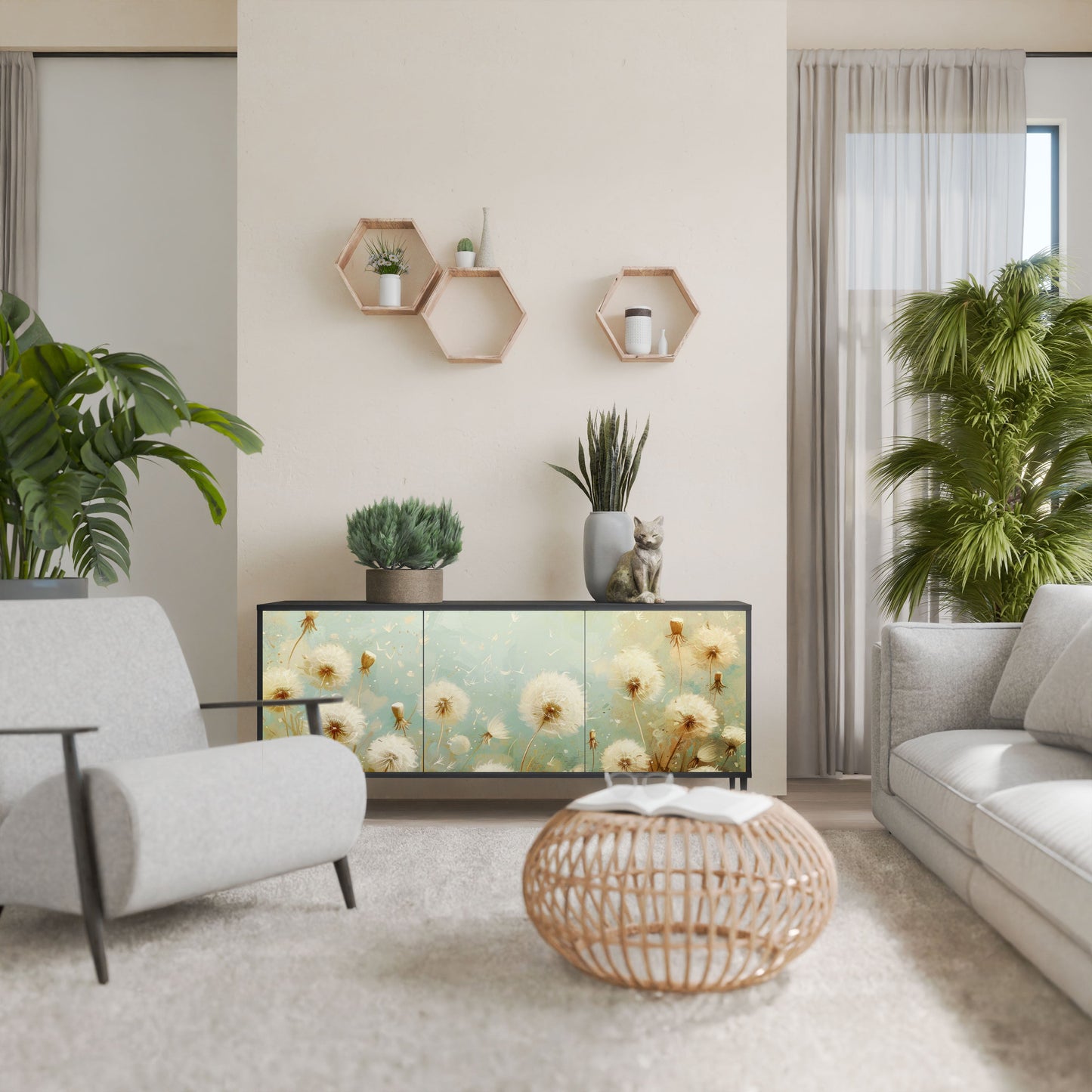 DREAMY MEADOW Madia a 3 Ante in Finitura Nera