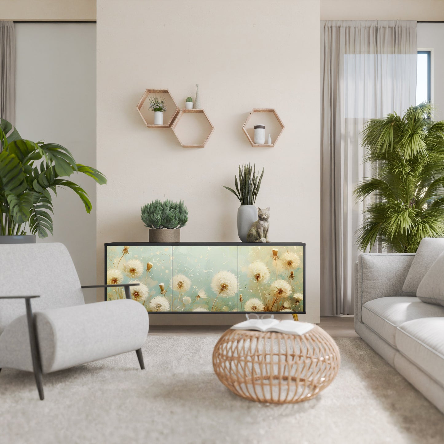 DREAMY MEADOW Madia a 3 Ante in Finitura Nera