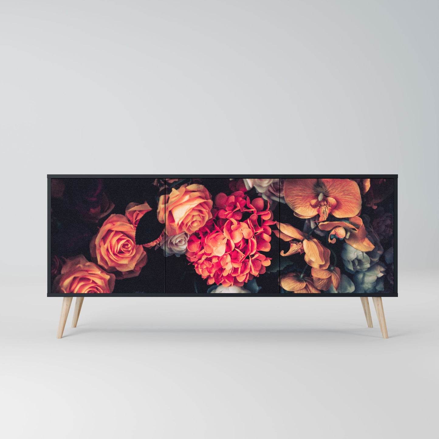 NEVERENDING BLOOM 3-Door Sideboard in Black Finish