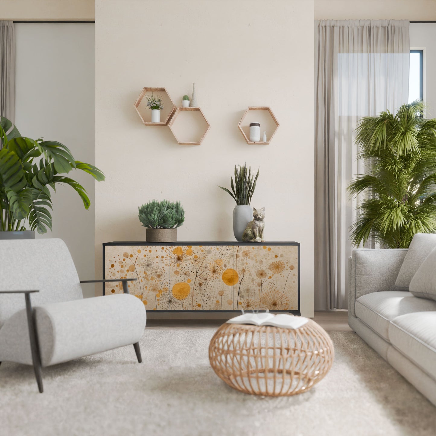 MORNING GLADE 3-Door Sideboard in Black Finish