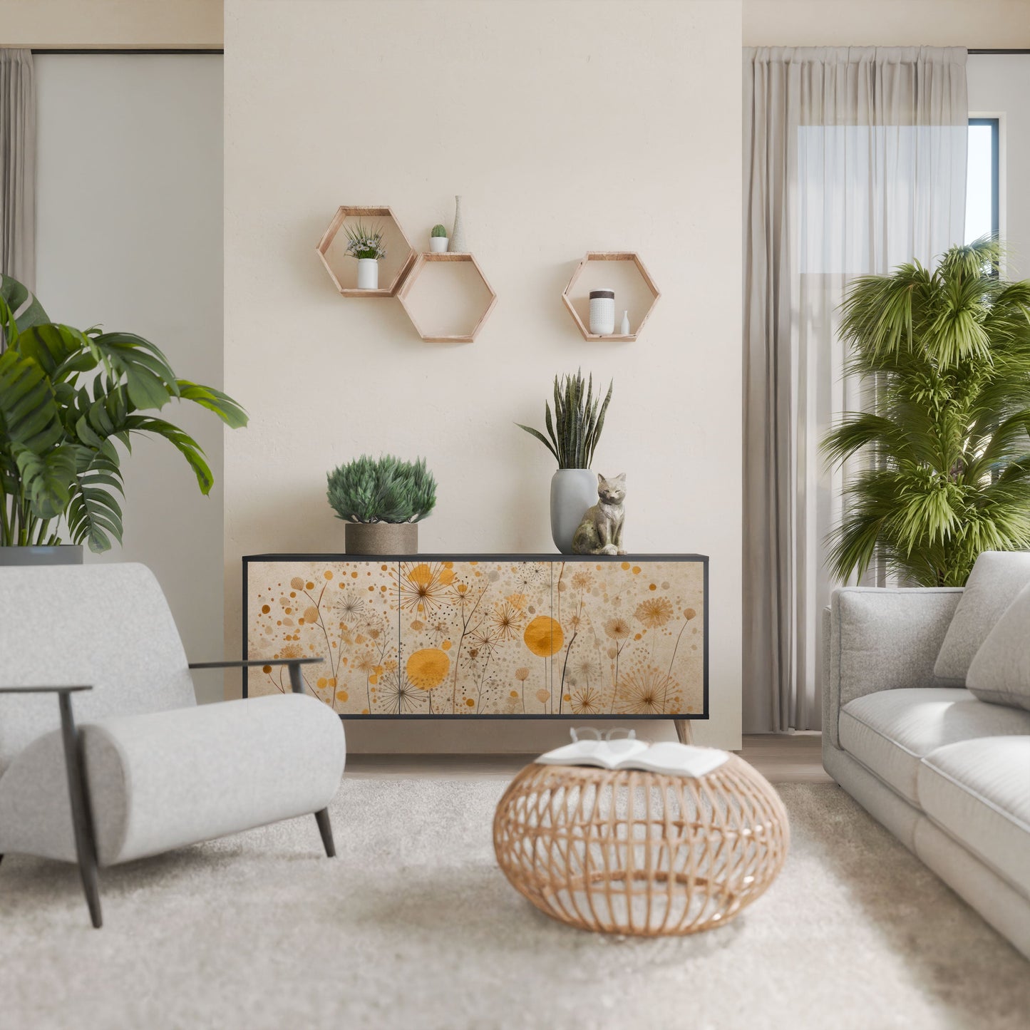 MORNING GLADE 3-Door Sideboard in Black Finish