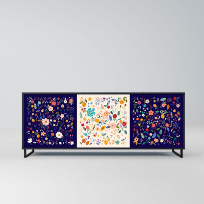 FLORAL COMBINATION 3-Door Sideboard in Black Finish