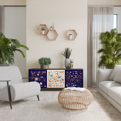 FLORAL COMBINATION 3-Door Sideboard in Black Finish