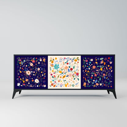 FLORAL COMBINATION 3-Door Sideboard in Black Finish