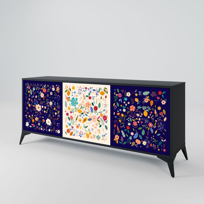 FLORAL COMBINATION 3-Door Sideboard in Black Finish