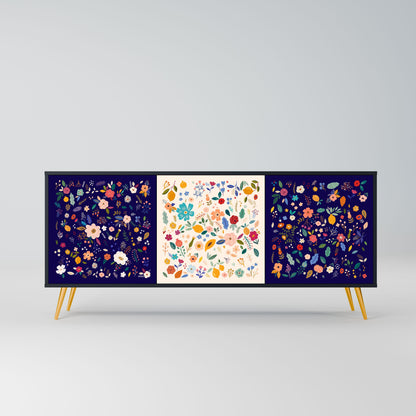 FLORAL COMBINATION 3-Door Sideboard in Black Finish