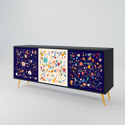 FLORAL COMBINATION 3-Door Sideboard in Black Finish