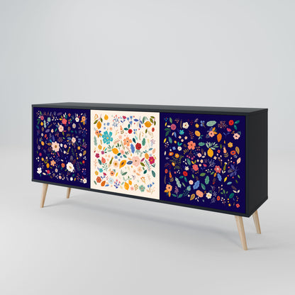 FLORAL COMBINATION 3-Door Sideboard in Black Finish