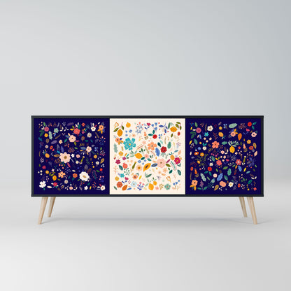 FLORAL COMBINATION 3-Door Sideboard in Black Finish