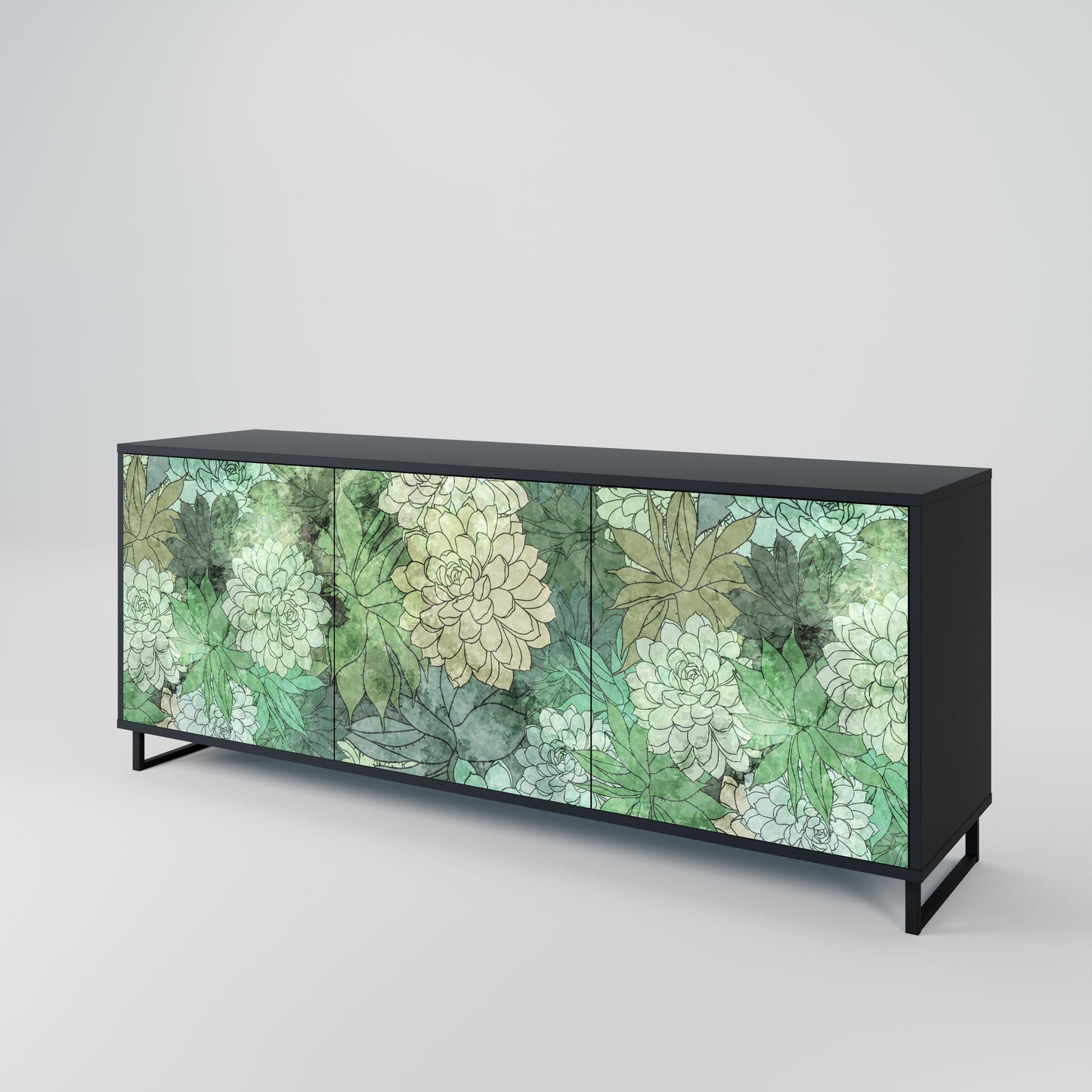 SUCCULENT CLUSTER 3-Door Sideboard in Black Finish