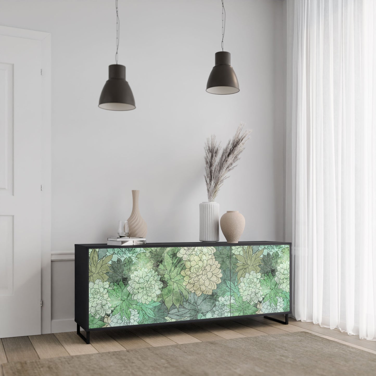 SUCCULENT CLUSTER 3-Door Sideboard in Black Finish