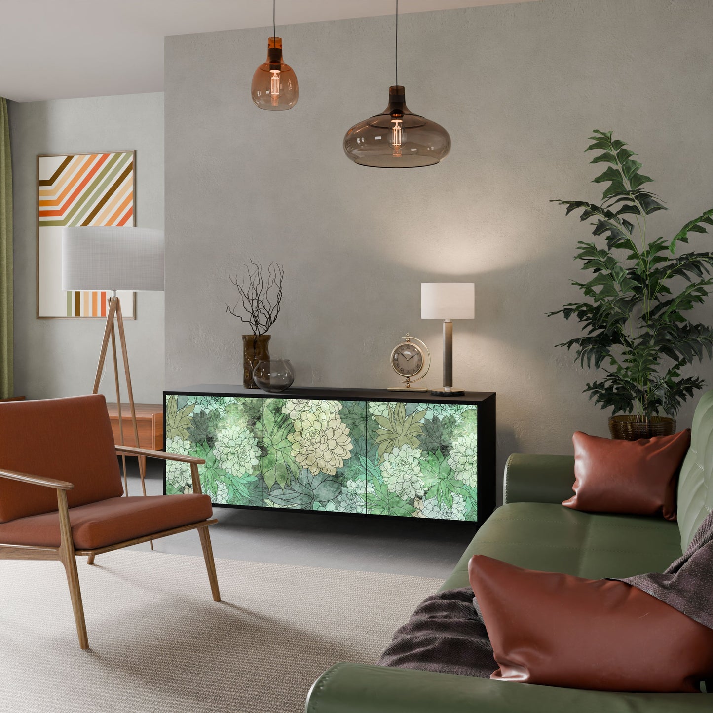 SUCCULENT CLUSTER 3-Door Sideboard in Black Finish