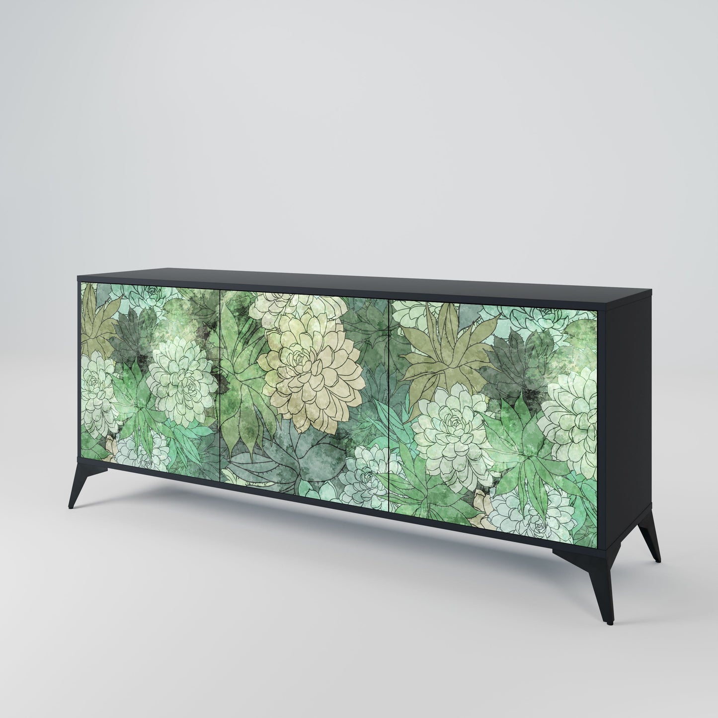 SUCCULENT CLUSTER 3-Door Sideboard in Black Finish