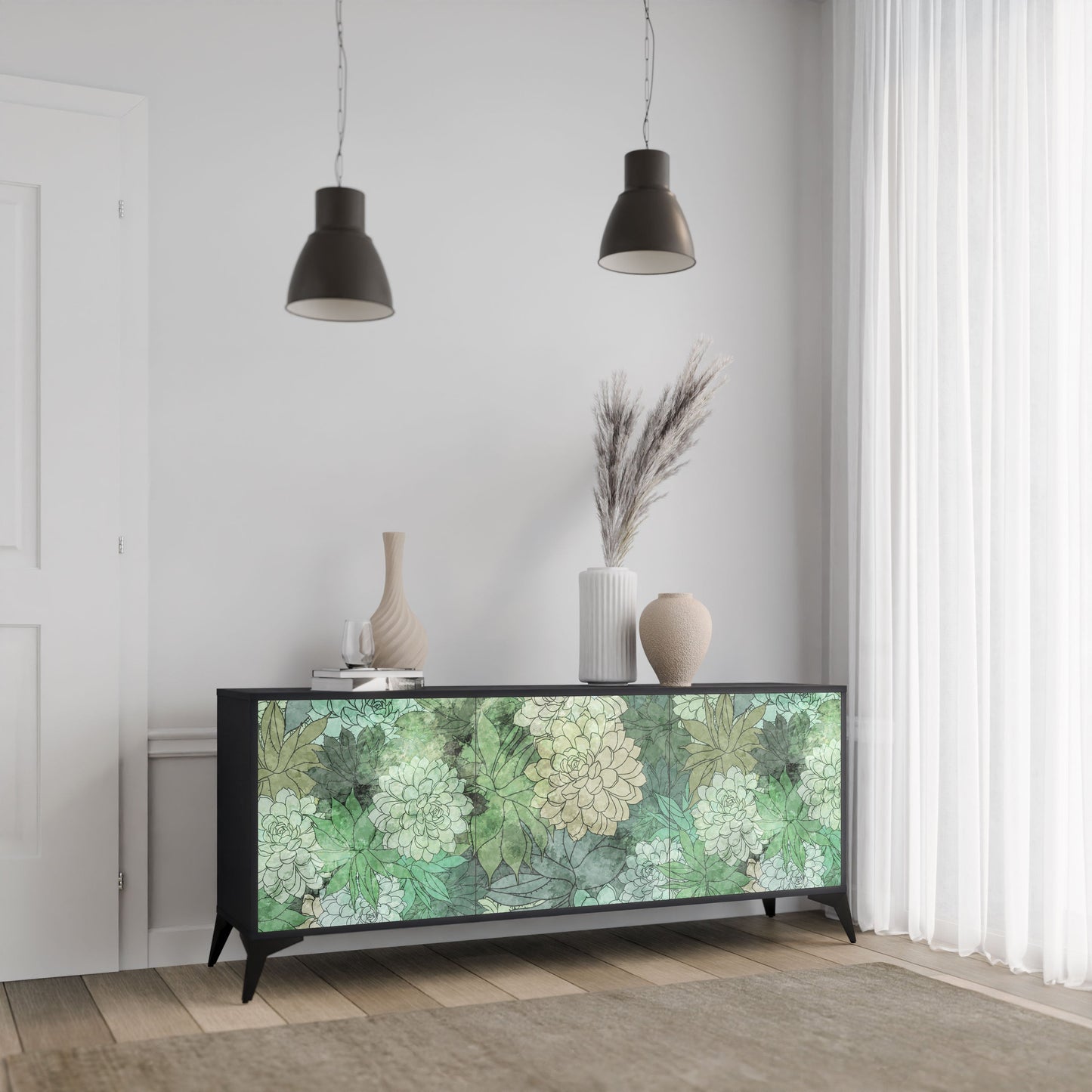SUCCULENT CLUSTER 3-Door Sideboard in Black Finish