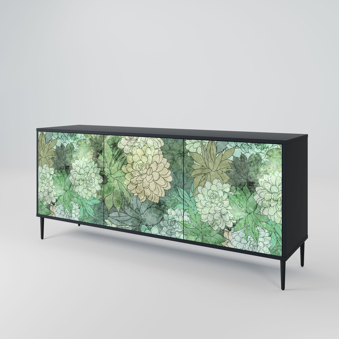 SUCCULENT CLUSTER 3-Door Sideboard in Black Finish