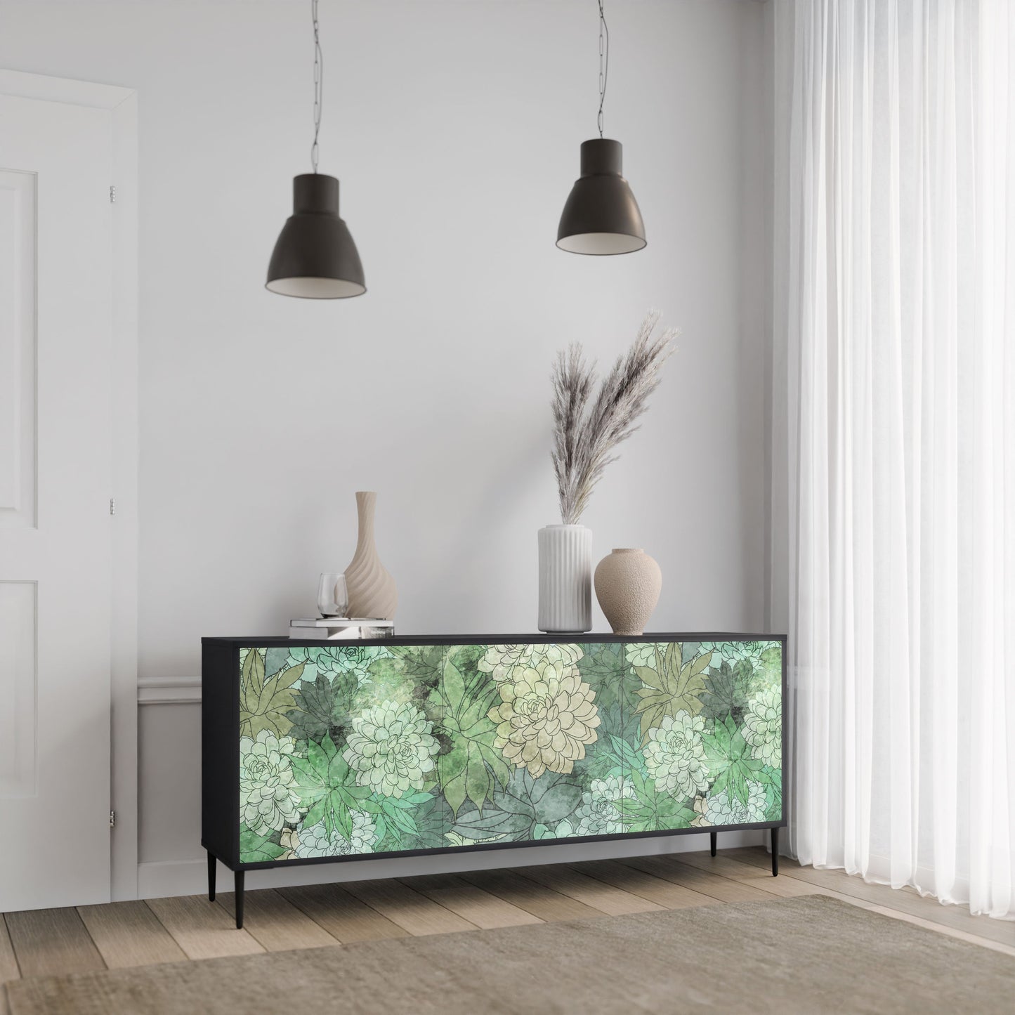 SUCCULENT CLUSTER 3-Door Sideboard in Black Finish
