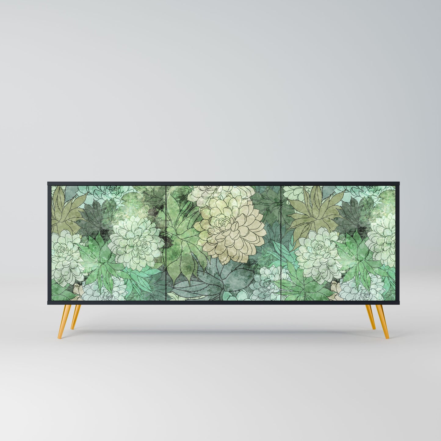 SUCCULENT CLUSTER 3-Door Sideboard in Black Finish