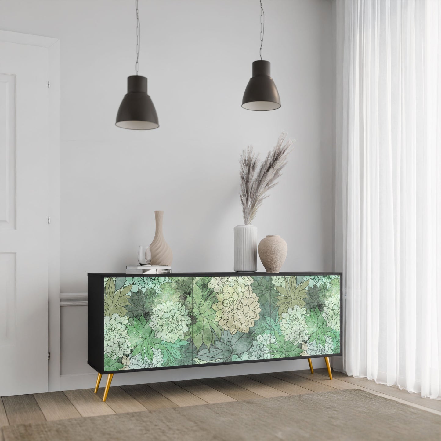 SUCCULENT CLUSTER 3-Door Sideboard in Black Finish
