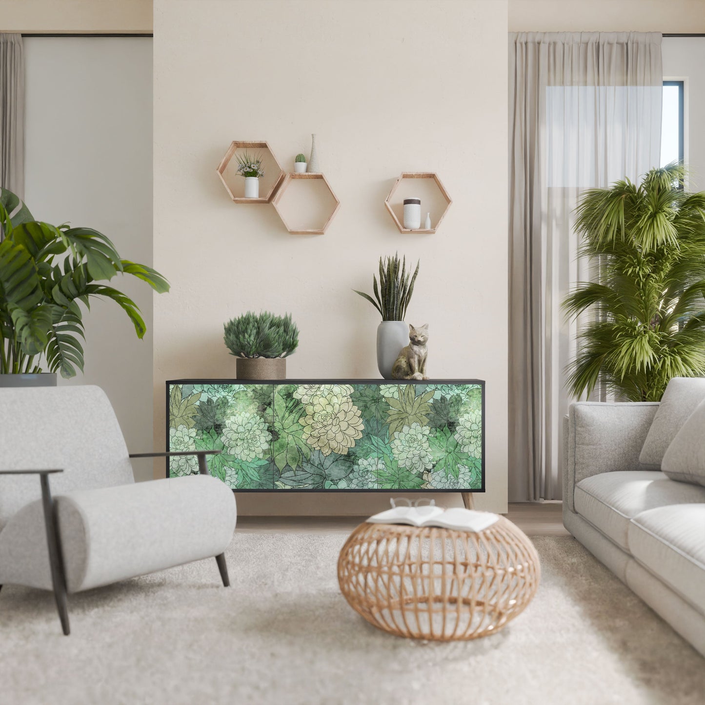 SUCCULENT CLUSTER 3-Door Sideboard in Black Finish