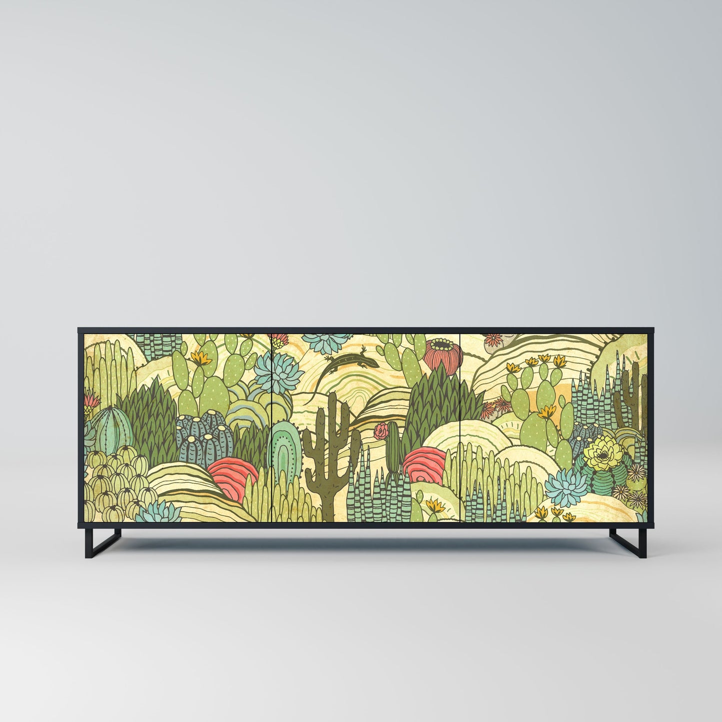 SUCCULENTS KALEIDOSCOPE 3-Door Sideboard in Black Finish