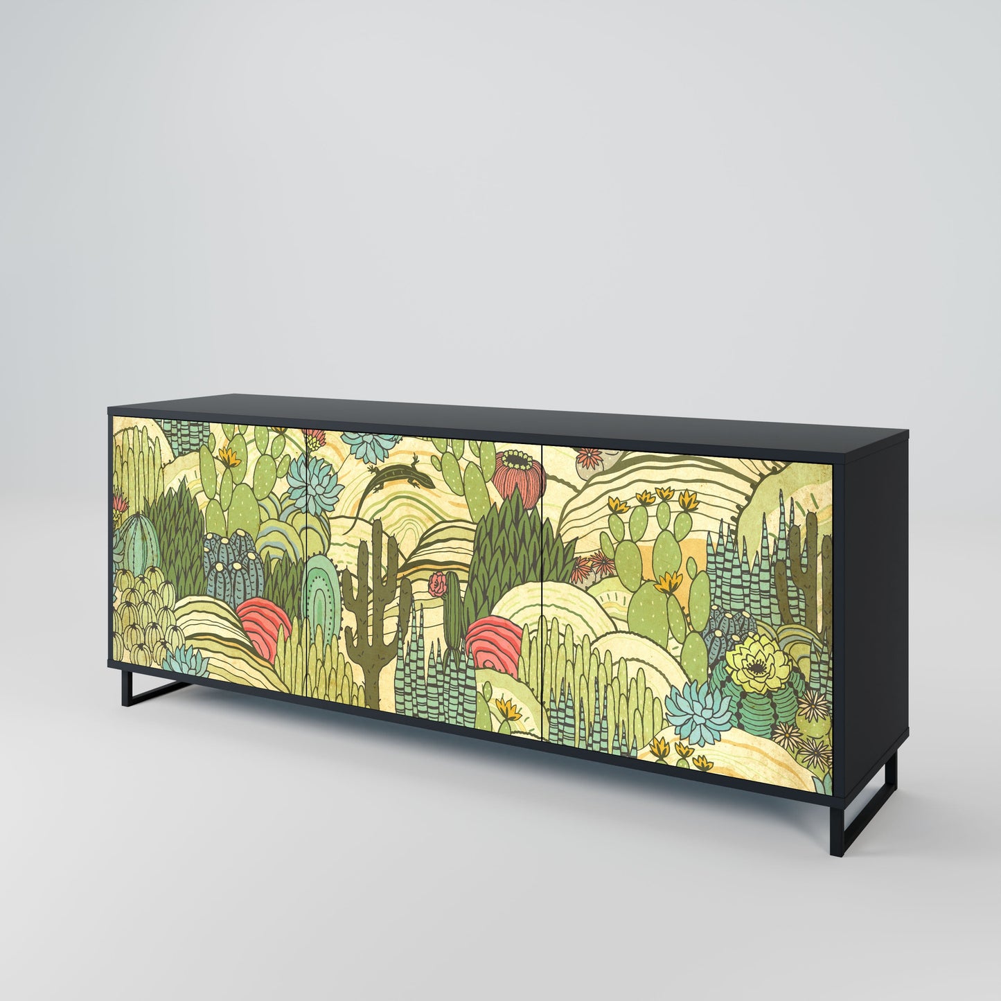 SUCCULENTS KALEIDOSCOPE 3-Door Sideboard in Black Finish