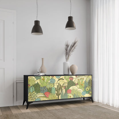SUCCULENTS KALEIDOSCOPE 3-Door Sideboard in Black Finish