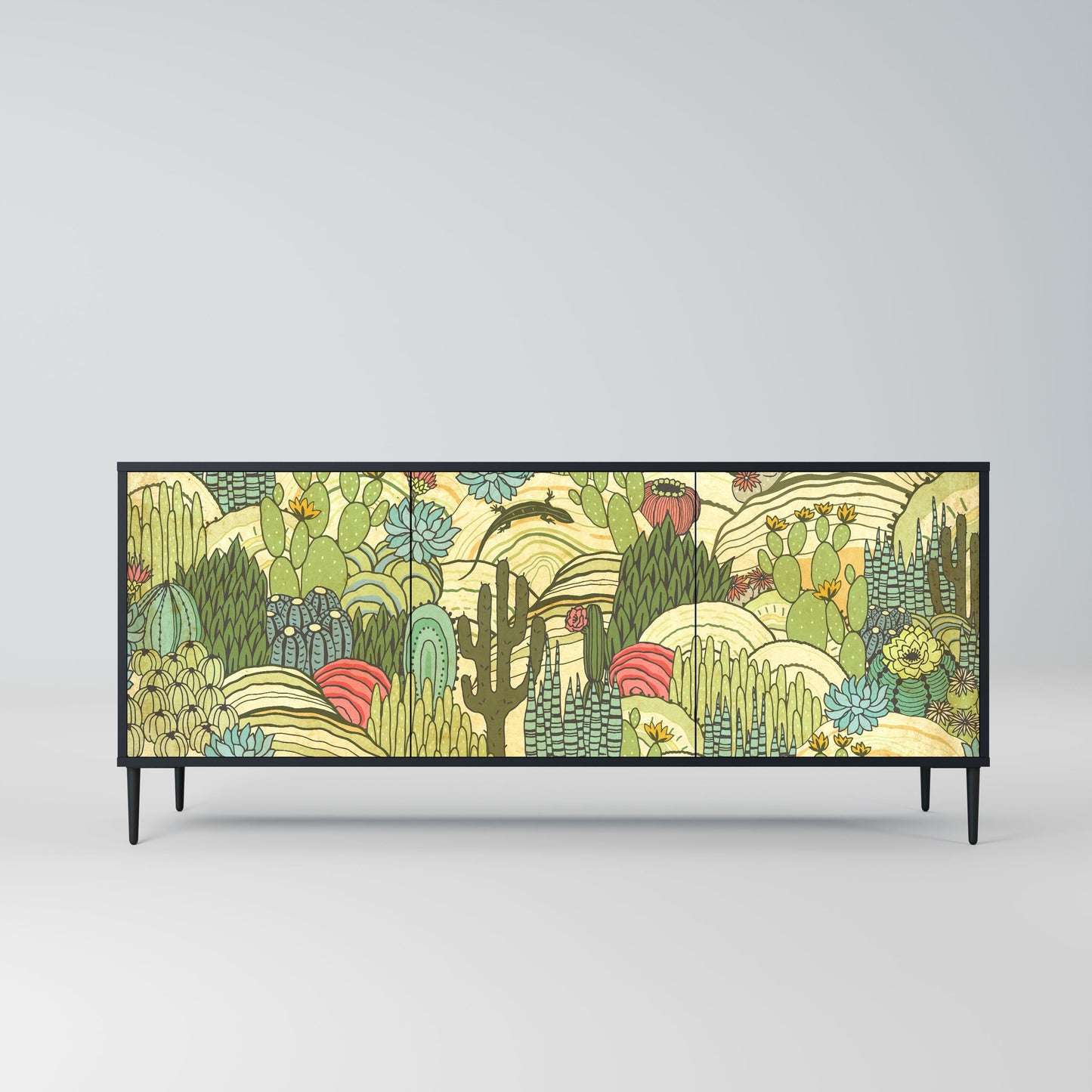 SUCCULENTS KALEIDOSCOPE 3-Door Sideboard in Black Finish