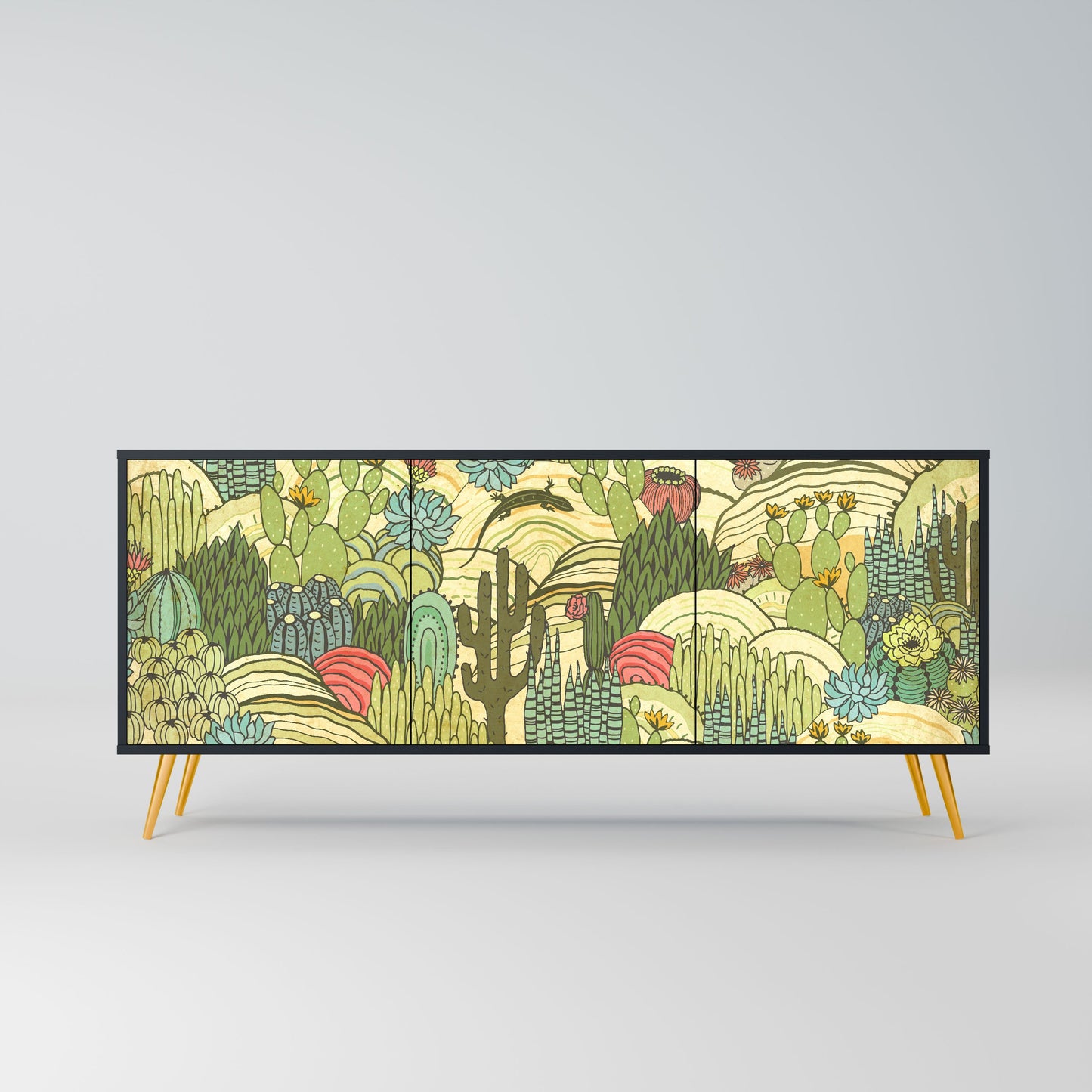 SUCCULENTS KALEIDOSCOPE 3-Door Sideboard in Black Finish