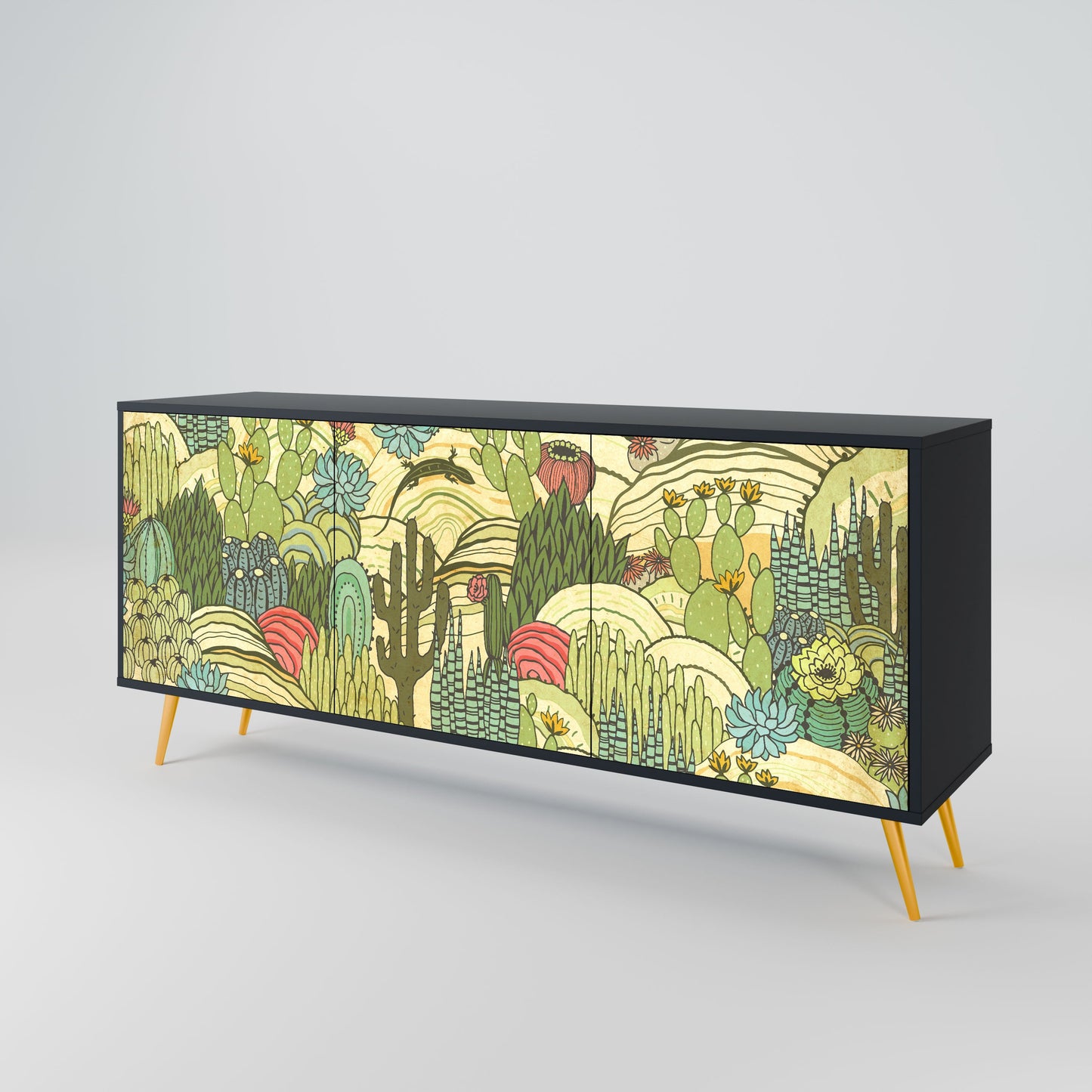SUCCULENTS KALEIDOSCOPE 3-Door Sideboard in Black Finish